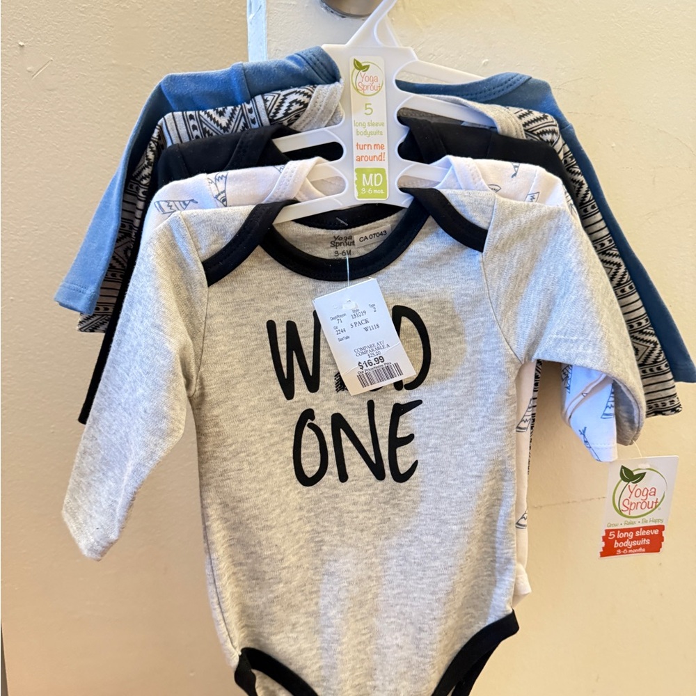 Gray and Blue Long-Sleeve Bodysuits for Infants